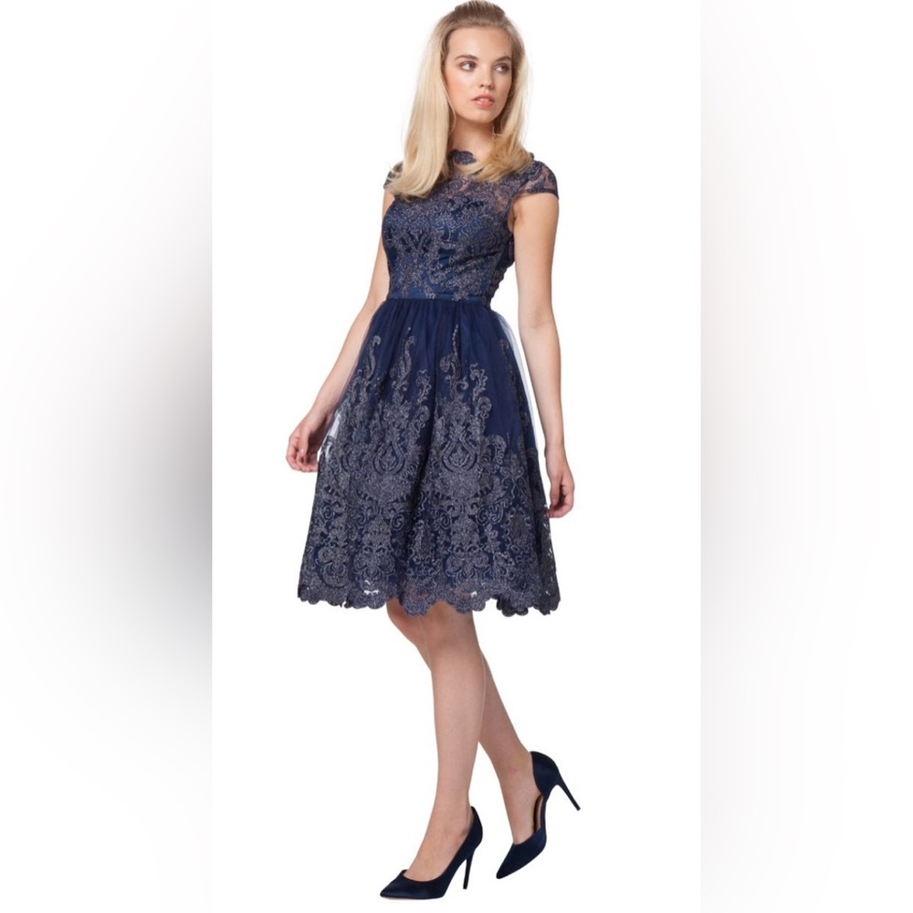 Chi Chi London Blue Lace Prom Dress